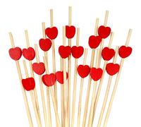 BambooMN Brand - Decorative Heart Bamboo Picks 8.3 (21cm) - 100 pcs, Red by ThinkBamboo - Cooking