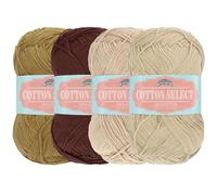 BambooMN JubileeYarn - Hilo de algodón selecto, peso deportivo, madeja, 50 g, tonos de marrón, 4 madejas
