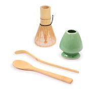 BambooMN Marca - Juego de batidor de té verde matcha - batidor + cuchara + cuchara de té + soporte suave verde claro