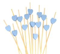 BambooMN Pinchos de bambú con forma de corazón azul de 4.7 pulgadas para eventos con catering, vacaciones, restaurantes o bufés, suministros de fiesta, 300 piezas