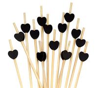 BambooMN Pinchos decorativos de bambú con forma de corazón negro de 4.7 pulgadas, para cócteles, sándwiches, eventos, vacaciones, restaurantes o bufés, suministros de fiesta, 100 piezas