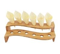 BambooMN Soporte de cono de comida de bambú natural de 13 x 5.7 x 3.5 pulgadas, con ondas en S, para restaurantes, eventos con catering, fiestas o bufés, capacidad para hasta 12 conos