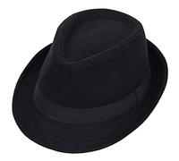 Bamboopack Gorra de jazz retro clásica de Manhattan Fedora para espectáculos de espectáculo de fiesta, cosplay, boda, vida diaria, Negro, Talla única