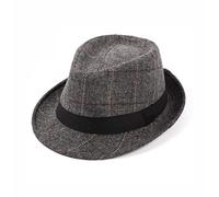 Bamboopack Sombrero clásico a cuadros de ala corta Trilby Manhattan Gangster Fedora Sombrero Panamá Jazz con banda decorativa, gris, M (WTTK74240)