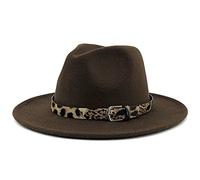Bamboopack Sombrero clásico de moda de Manhattan Fedora Sombrero de fieltro sombrero de ala ancha sombrero de trilby sombrero de Panamá con cinturón de leopardo retro (café)