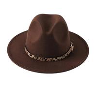 Bamboopack Sombrero clásico de moda de Manhattan Fedora Sombrero de fieltro sombrero de ala ancha sombrero de trilby sombrero de Panamá con cinturón de leopardo retro (café)