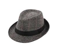 Bamboopack Sombrero clásico de tartán de ala corta Trilby Manhattan Gangster Fedora Panama Jazz-Hat con banda decorativa, gris, M