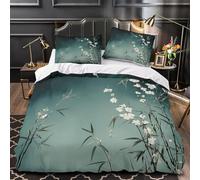 Bambú a Tinta con Flor Blanca Funda Nórdica Cama 105 Juego, Reversible Microfibra Juegos Cama Chino Funda Edredon 180×220 y 2 Fundas 50x75, con Cremallera, Apto Hombres y Mujeres P964