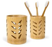Bambú Portacepillos de Dientes con Drenaje, Taza para Pasta de Dientes Secado Rápido, Organizadores de Peines Pinceles Maquillaje para Dormitorio Oficina