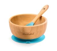 bambuskind Cuenco infantil con ventosa, incluye libro electrónico de recetas, plato antideslizante de bambú con cuchara, juego de vajilla infantil para aprender a comer I sin plásticos nocivos