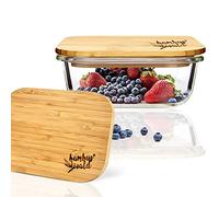 bambuswald© Envase de vidrio con tapa de bambú - 370ml de capacidad ǀ Contenedor ecológio para alimentos y comida ǀ Recipiente con cierre hermético - apto para horno y nevera