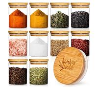 bambuswald© juego de 10 tarros de especias cada uno de 150ml de volumen | tarro de especias con tapa hermética de bambú
