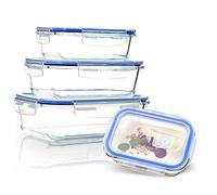 bambuswald© recipientes de vidrio herméticos con tapa estanca, set de 4 | envases reutilizables y apilables 370/640/1040/1520 ml - fuente de horno, fiambrera, fuente para gratinar