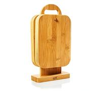 bambuswald© Set ecológico de 6 tablas de desayuno con soporte | 100% bambú sostenible - Tablas de desayuno, tablas de cortar, soporte para tablas de madera