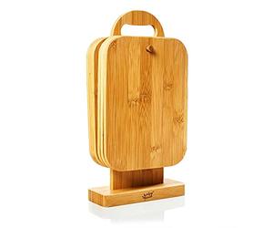 bambuswald© Set ecológico de 6 tablas de desayuno con soporte | 100% bambú sostenible - Tablas de desayuno, tablas de cortar, soporte para tablas de madera