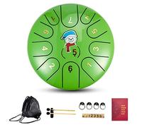 BAMFY 6 Pulgadas 11 Notas Tambor De Lengua De Acero Instrumentos Musicales Handpan Con Bolsa Suave, Libro De Música, Mazos De Tambor Y Palos Para Principiante Adulto Niños(Verde)