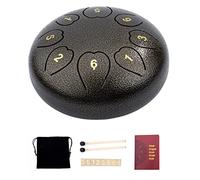 BAMFY 6 Pulgadas 8 Notas Tambor De Lengua De Acero Instrumentos Musicales Handpan Percusión Equipo Con Bolsa Suave, Libro De Música Y 2 Mazos Tongue Drum(Black A)