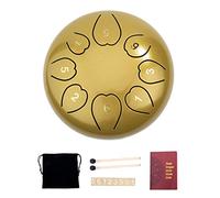BAMFY 6 Pulgadas 8 Notas Tambor De Lengua De Acero Instrumentos Musicales Handpan Percusión Equipo Con Bolsa Suave, Libro De Música Y 2 Mazos Tongue Drum(Gold)
