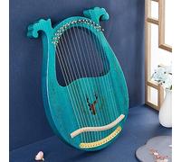 BAMFY Arpa De Lira 16,19,32 Cuerdas Lyre Harp Cuerpo De Caoba Portátil Musical Instrumento Con Llave De Afinación, Juego De Cuerdas De Repuesto, Púas(16-Stringed - Deer Boxed - Blue)