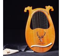 BAMFY Arpa De Lira 19 Cuerdas Portátil Principiante Lyre Harp Cuerpo De Caoba Instrumento Musical Profesional Con Llave De Afinación, Púas, Y Cuerda De Repuesto Conjunto(16-String Antler Model Logs)