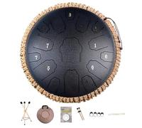 BAMFY Tambor De Lengua De Acero 13 Pulgadas 15 Notas Handpan Con Bolsa Palos Mazos Libro De Música, Sanación Con Sonido Instrumento De Percusión Para El Zen, Entretenimiento(13 inch 15 note A,Negro)