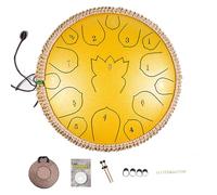 BAMFY Tambor De Lengua De Acero 13 Pulgadas 15 Notas Handpan Con Bolsa Palos Mazos Libro De Música, Sanación Con Sonido Instrumento De Percusión Para El Zen, Entretenimiento(13 inch 15 note,Amarillo)