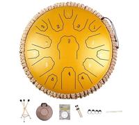 BAMFY Tambor De Lengua De Acero 13 Pulgadas 15 Notas Handpan Con Bolsa Palos Mazos Libro De Música, Sanación Con Sonido Instrumento De Percusión Para El Zen, Entretenimiento(13 inch 15 note A,Amarillo