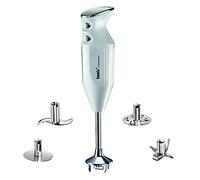 bamix Batidora de mano M350 MAXX con multicuchilla, Cuchilla carne/verduras, Mezclador, Disco giratorio de acero inoxidable, 350 W, 2 veloc., Made in Switzerland, Blanco/cromado