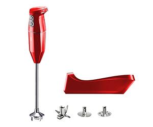bamix Set de batidora de mano inalámbrica cordless PRO, Cargador, Cuchilla, Mezclador, Disco giratorio de acero inox., 250W, 3 velocidades, Made in Switzerland, Rojo
