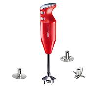 bamix Set de batidora de mano M250 PRIME con multicuchilla, Mezclador, Disco giratorio de acero inoxidable, 250 vatios, 2 velocidades, Made in Switzerland, Rojo/cromado