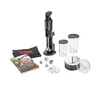 bamix Set de batidora M200 BBQ con 5 accesorios, soporte, juego de vasos, procesador, disco en polvo, libro de recetas, delantal, 200 W, 2 niveles, acero inoxidable, fabricado en Suiza, color negro