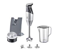 bamix SWISSLINE M200 - Batidora de mano (incluye cuchillo, batidor, batidor, procesador, vaso, soporte, 200 W, 2 niveles, acero inoxidable, fabricado en Suiza), color plateado