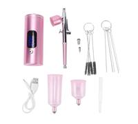 Bamjour Kit de Aerógrafo, Aerógrafo Uñas Recargable Inalámbrico con Boquilla 0,35 Mm y Pantalla LCD, Presión Ajustable 30 PSI para Decoración Pasteles, Maquillaje (Cobre+Aluminio)
