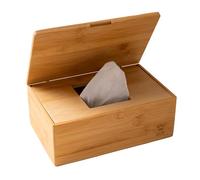 BAMPADOO Caja de toallitas húmedas de bambú para bebé, con tapa y anillo de silicona, 20 x 13,5 x 8 cm, caja de bambú natural, organizador, almacenamiento, cambiador, habitación infantil, baño, cocina