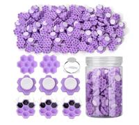BAMTTOO 120pcs Eyelash Extension Glue Holder Honeycomb Shaped Eyelash Glue Cups With Ring for Women Girls Eyelash Extension Supplies (120pcs Purple Honeycomb Cups)