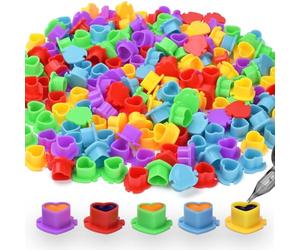 BAMTTOO 200pcs Tattoo Ink Cup Mix Color Disposable Plastic Heart Tattoo Pigment Cup Eyebrow Eyeliner Lip Color Pigment Cap Tattoo Ink Holder
