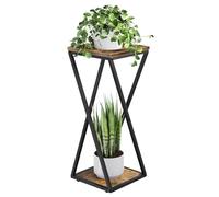 Bamworld 63cm 2 Niveles Estantera para Plantas - Soporte Esquinero para Plantas de Interior Múltiples, Marco de Madera Maciza Color Negro, Soporte para Macetas para Patio, Jardín, Esquina y Balcón
