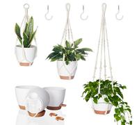 Bamworld Maceteros Decorativos Interior Juego De 3 Macetero Colgante para Plantas con Maceta Colgante Ligera, De Ratán, En Blanco, para Decoración De Hogar, Jardín, Balcón Y Techo