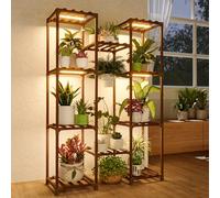 Bamworld Plant Stand with Grow Light Plant Shelf for Mutiple Pots Large Plant Holder for Living Room Patio Boho Home Decor for Gardening Warm Light