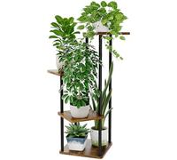 Bamworld Soporte de Metal para Plantas de Interior para Múltiples Plantas Pequeño Soporte de Flores de Esquina para Patio, Jardín, Balcón, Sala de Estar, Dormitorio (4 Niveles, Marrón)