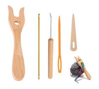 Bamyli Juego de 5 tenedores de punto, juego de agujas de ganchillo, tenedor de tejer de madera, aguja de ganchillo, aguja de coser, tenedor de tejer para niños, herramientas para tejer creativas