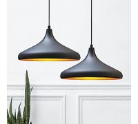 bamyum 2 Luces Champion Lámpara de Cocina, Lámpara Techo Colgante Vintage, Lámpara de Techo con Pantallas de 35 cm y Lámpara de Isla de Cocina de Metal de Lámparas de Techo Negro