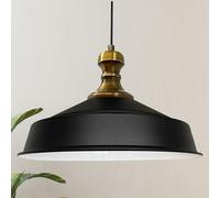 bamyum Asletl-Knob - Lámpara de techo industrial de madera, pantalla de 41 cm, lámpara de techo e isla de cocina de metal, lámpara colgante mesa de comedor, E27 salón, comedor, color negro y blanco