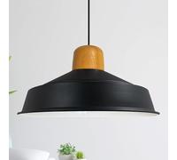 bamyum Asletl Lámpara de Techo de Madera Industrial, Pantalla de 40 cm, Lámpara de Techo de Metal e Isla de Cocina, Lámpara Colgante de Mesa de Comedor, E27, Negro Blanco Lámpara Colgante