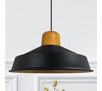 bamyum Asletl Lámpara de Techo de Madera Industrial, Pantalla de 41 cm, Lámpara de Techo de Metal e Isla de Cocina, Lámpara Colgante de Mesa de Comedor, E27, Sala de Estar, Negro Lámpara Colgante