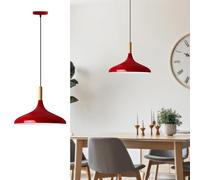 bamyum Champion Madera Lámpara de Cocina, Lámpara Techo Colgante Vintage, Lámpara de Techo con Pantallas de 35 cm y Lámpara de Isla de Cocina de Metal de Lámparas de Techo Rojo