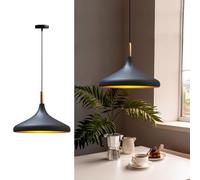 bamyum Champion Madera Lámpara de Cocina, Lámpara Techo Colgante Vintage, Lámpara de Techo con Pantallas de 35 cm y Lámpara de Isla de Cocina de Metal de Lámparas de Techo Negro