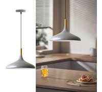 bamyum Champion Madera Lámpara de Cocina, Lámpara Techo Colgante Vintage, Lámpara de Techo con Pantallas de 35 cm y Lámpara de Isla de Cocina de Metal de Lámparas de Techo Gris