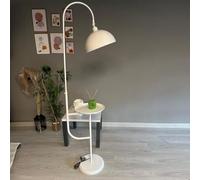 bamyum Gorkiede Lámpara de Pie de Metal, Salón, Lámpara de Pie Moderna para Dormitorio, Habitación Infantil con Casquillo E27, 30cm de Ancho, Pantalla Ajustable, Lámpara de Pie con Estante, Blanco
