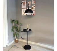 bamyum Gorkiede Lámpara de Pie de Metal, Salón, Lámpara de Pie Moderna para Dormitorio, Habitación Infantil con Casquillo E27, 30cm de Ancho, Pantalla Ajustable, Lámpara de Pie con Estante, Negro